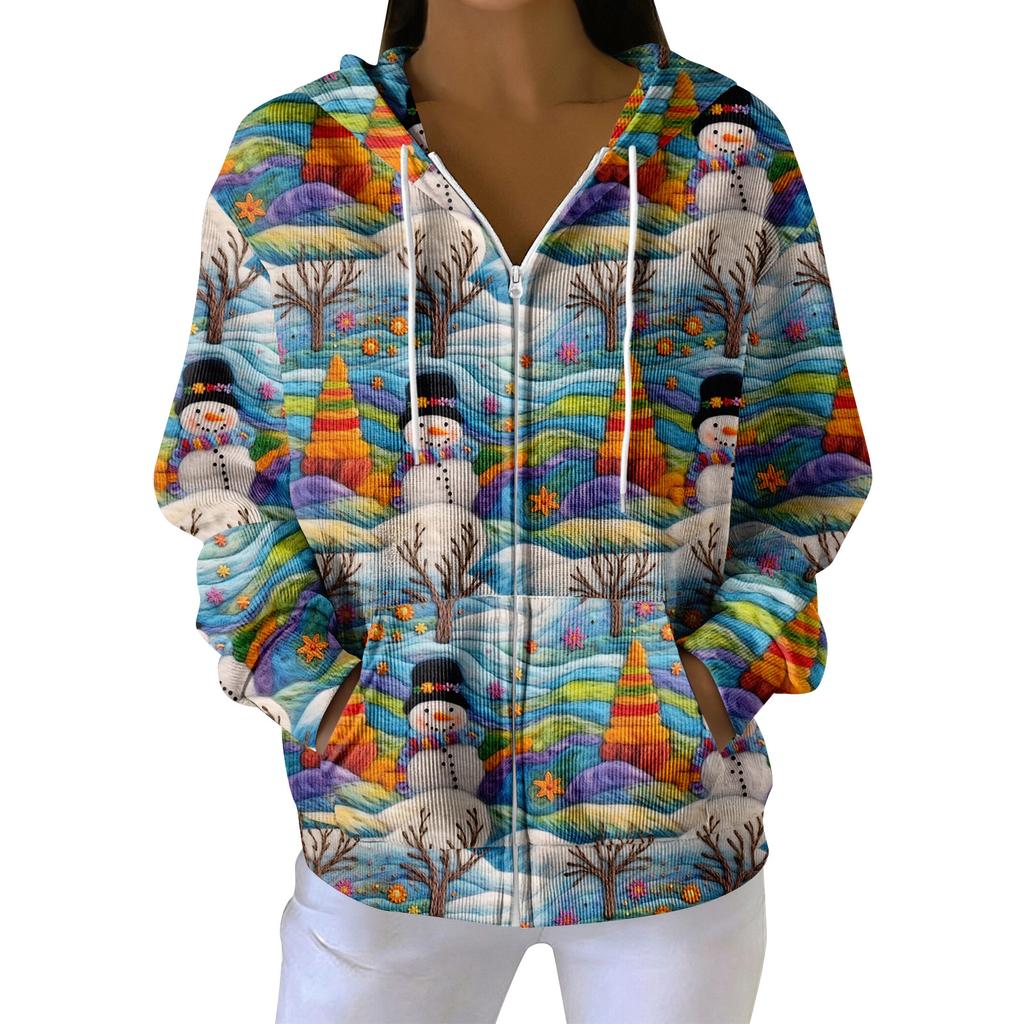 Женская повседневная модная вязаная толстовка с длинными рукавами и застежкой-молнией, с рождественским принтом
