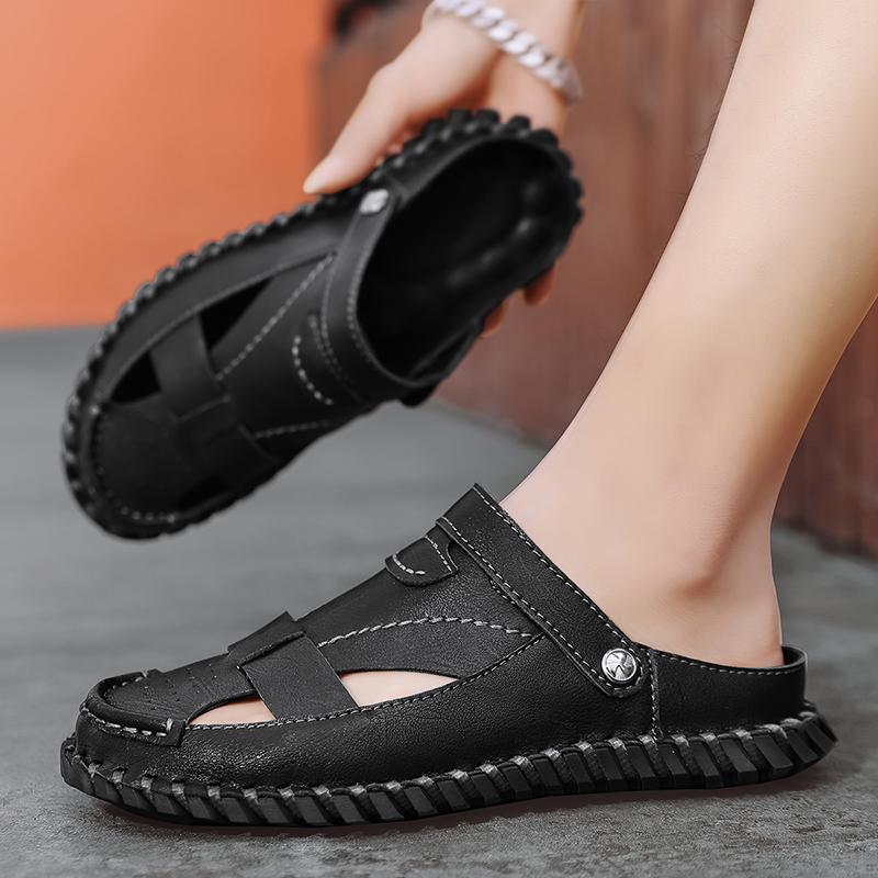 Мода 2024 года, новые летние мужские сандалии из натуральной кожи для активного отдыха, сандалии Wild Hollow, мужские летние износостойкие с нескользящим носком