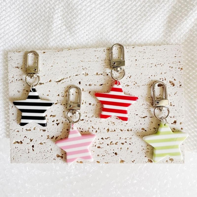 Lovely Star Charm Keyring Alloy Resin Detachable Striped Star Pendant Hanging Decoration For Women Girls Fashion