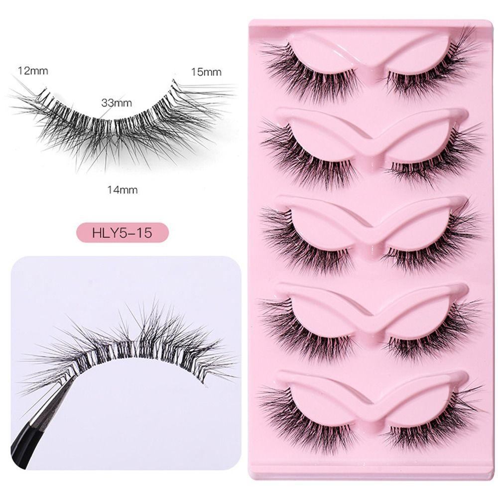 5 Pair Eye Tail Lengthening L Curl False Eyelashes 3D Faux Mink Lashes Cat Eye Fake Lashes  Women