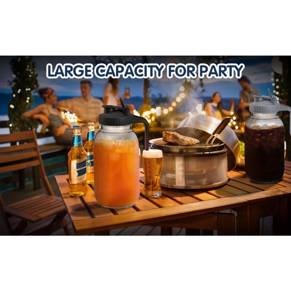 Glass Pitchers with Lid, Set of 2, 64OZ Leak-Proof Airtight Mason Jars, Wide Mouth Water Jugs for Cold Brew Coffee, Iced Tea, Milk, Food Storage