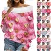 Women's Loose Casual Valentine's Day Printed Strapless Plush One Neck Top