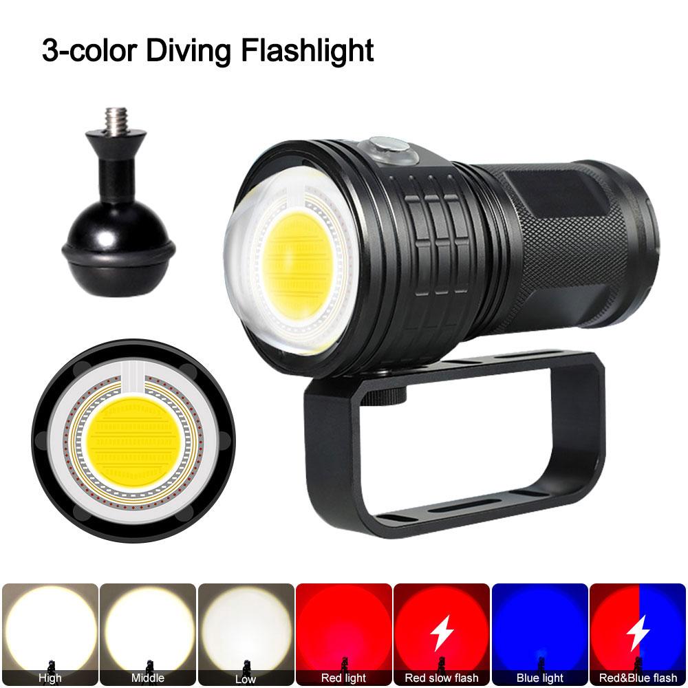 50W 10000LM White&Red&Blue COB LED Diving Flashlight Underwater 80m IPX8 Photography Video Fill Light Scuba Diving Lantern Lamp