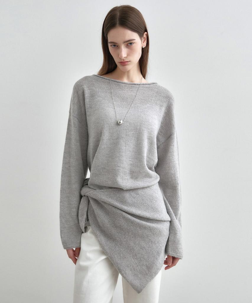 MONGDOL Loose Alpaca Boat Neck Knit Top Gray Mdkt119Gray