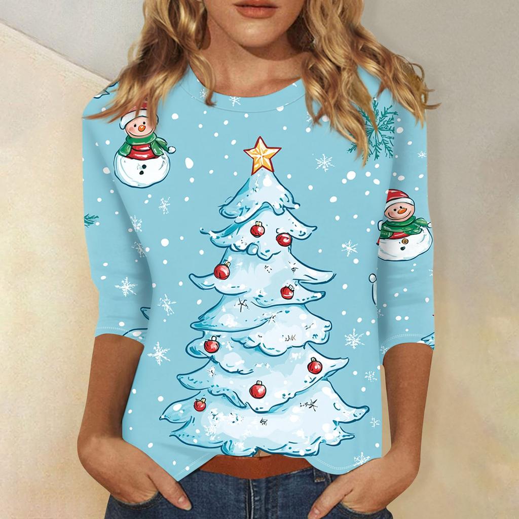 Рубашки с рукавом 3/4 для женщин, футболки с принтом, блузки, повседневные, больших размеров, базовые топы, пуловеры