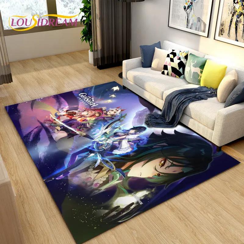 Genshin Impact Game Gamer Мультфильм Коврик, Коврик для гостиной Спальня Диван Коврик Украшение, Детский нескользящий напольный коврик