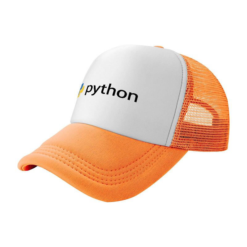 Сетчатая кепка-тракер с логотипом Python, дышащая, регулируемая, для энтузиастов программирования и любителей технологий. Стильный черно-белый дизайн.