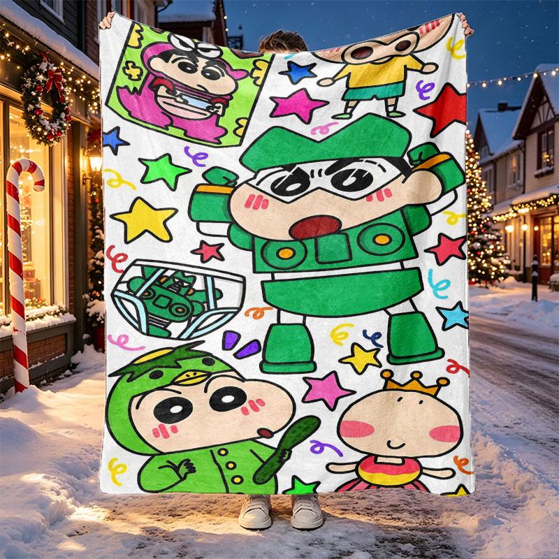 Crayon Shin Pattern Blanket for Home Decoration, Bed, Sofa, Car Travel, Camping, Suitable for All Seasons, Birthday Christmas Gift