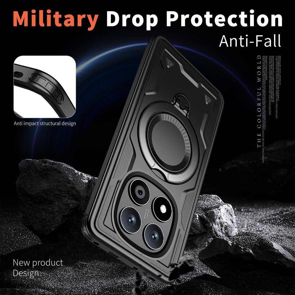 For Xiaomi Poco X7 5G/Redmi Turbo 4 Pro 5G Case Compatible with MagSafe Military Protection PC+TPU Kickstand Phone Cover