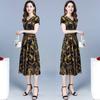 Short Sleeved Dress, Medium Length, Summer Korean Version Loose Size, Slimming Temperament, Floral Bottom Skirt