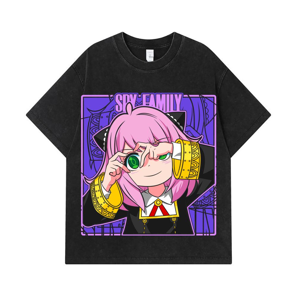 275 GSM Washed T-shirts 100% Cotton Spy x Family V8 Print Unisex Heavy Cotton T Shirt