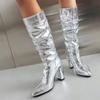 Fashionable Luxury Women's Boots 2024 New Sequin High Heels Winter Sexy Women's Shoes Pointed Pleated Mid Sleeve Boots Trafza