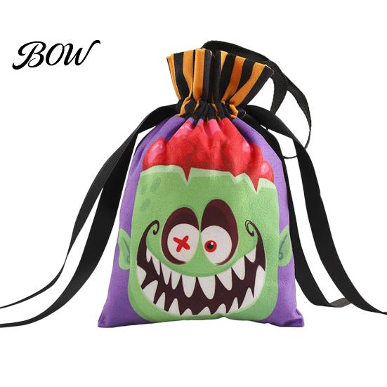 Double Sided Print Treat Bag Halloween Pumpkin Ghost Tote Bag, Trick or Candy with Shoulder Strap Side Print, Sturdy Reusable Party Favor Gift