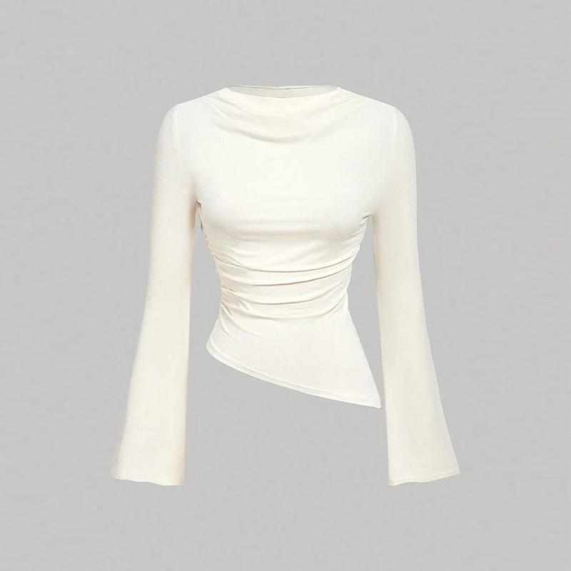 2025 Осень и Зима Новый Темперамент Футболка с Длинным Рукавом Простой Однотонный Топ