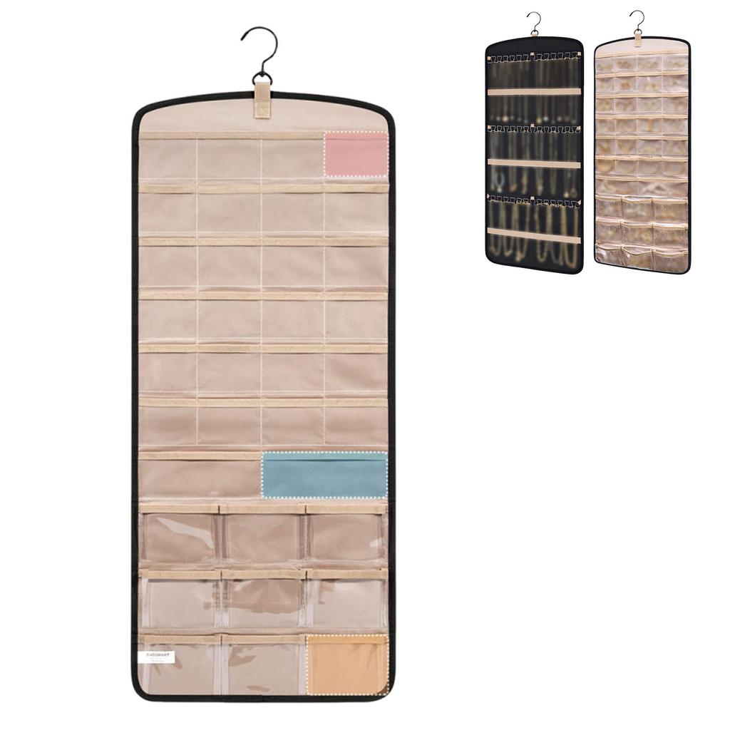 Hanging Jewelry Organizer Necklace Holder Earrings Rings Hanger With 20 Jewelry Bags Travel Storage Roll Storage Bags Storage