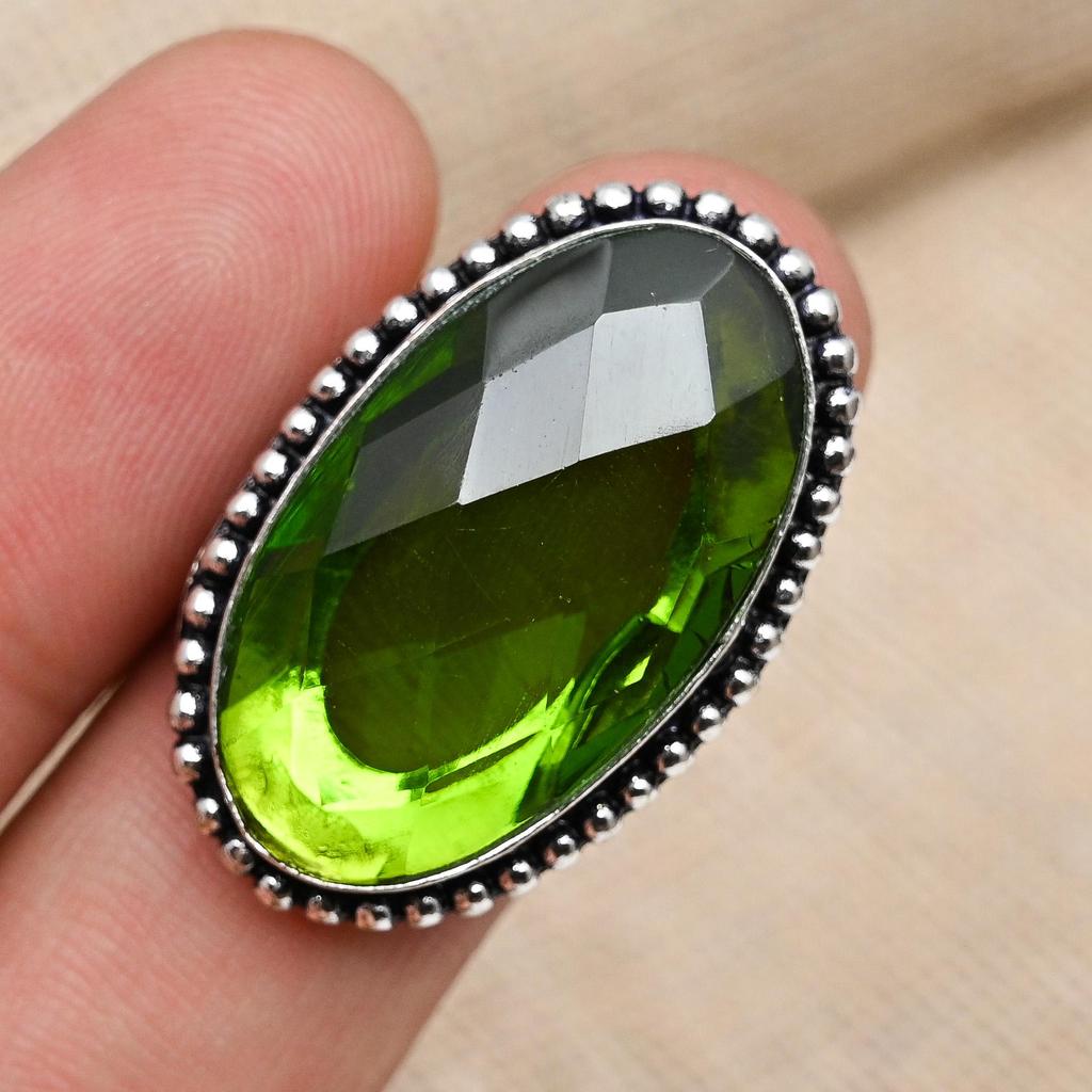 Элегантный драгоценный камень перидот ручной работы стерлингового серебра 925 пробы прекрасное ювелирное кольцо всех размеров