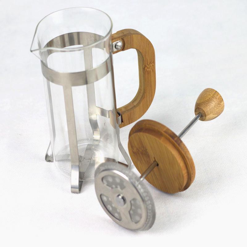 Френч-пресс с бамбуковой крышкой, термостойким стеклом и контейнером для кофе из боросиликатного стекла