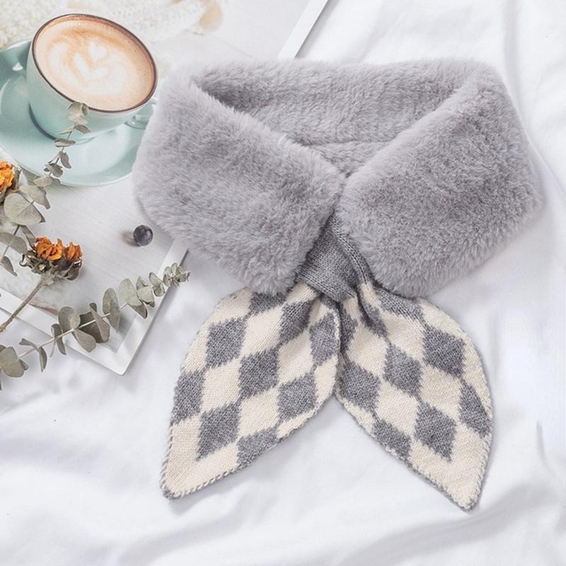 Unisex Winter Warmth Thick Knitted Fishtail Stitching Plush Collar Ladies Solid Color Wild Windproof Neck Soft Scarf