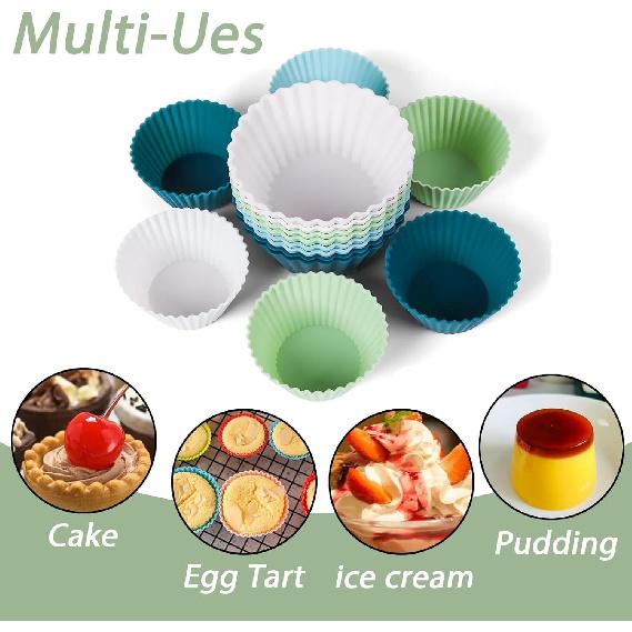Silicone Baking Muffin Cups 12 Pack,Food-Grade Non-Stick Muffin & Cupcake Liners,Wrapper Cups Holders for Muff, Cupcakes, and Candies Standard Size
