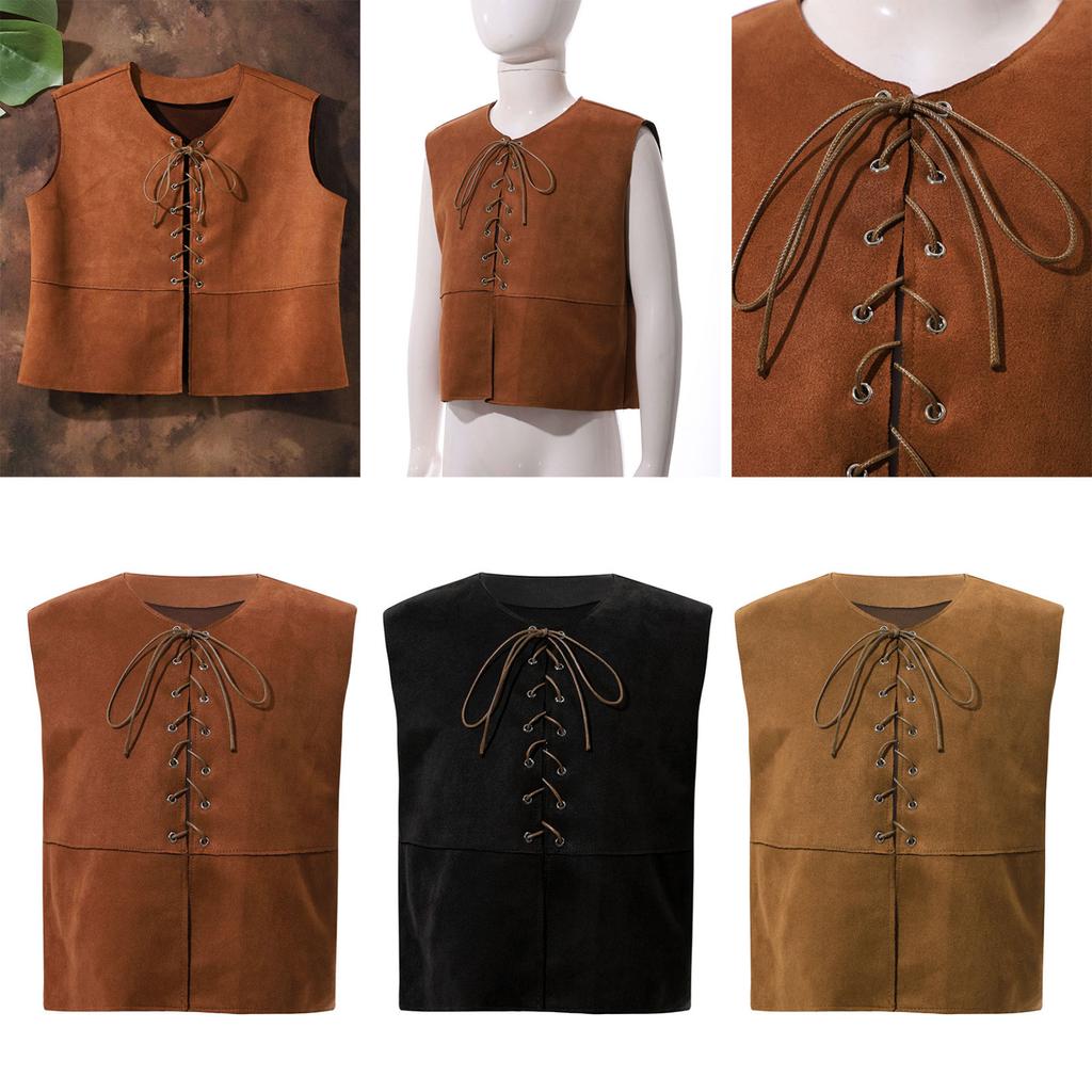 Kids Boy Girl Medieval Vest Lace Up Steampunk Renaissance Waistcoat Top Halloween Costume
