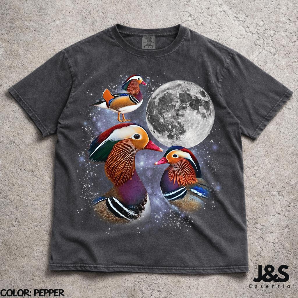 Three Mandarin Duck Moon Shirt, Colorful Bird Tshirt, Duck Lover Gift, Birdwatching Tee, Wildlife Graphic Shirt