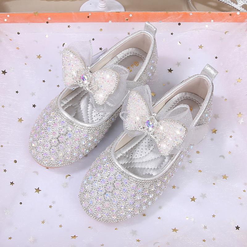 Весна и осень Новые детские одинарные туфли с мягкой подошвой и стразами для девочек