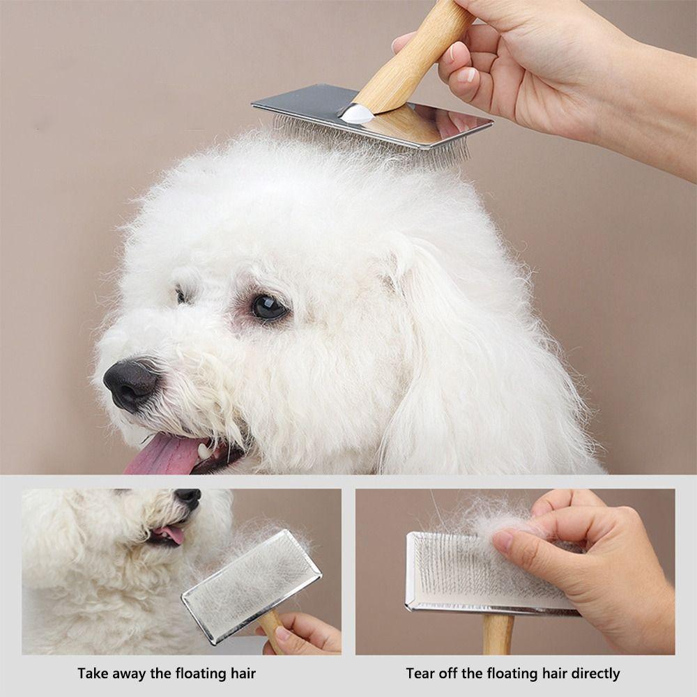 Металлическая расческа для удаления шерсти домашних животных с эргономичной ручкой, щетка для собак, пуходерка для кошек, открывающаяся с помощью узла