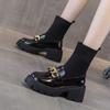 Black Chunky Heel Loafers Sock Boots Women's British Style Chelsea Boots Winter Shoes Plus Size Comfortable Thick Sole Footwear