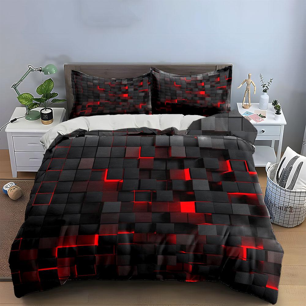 Red and Black Geometric Bedding Bedding Duvet Cover Set Duvet Cover Pillowcases (1 * Duvet Cover 2 * Pillowcases, without duvet insert)