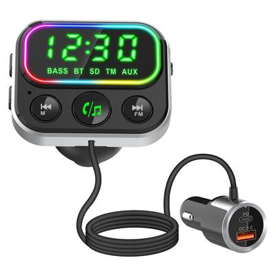 FM-передатчик, Bluetooth 5.0, Автомобильный FM-передатчик, Автомобильное зарядное устройство, Большой светодиодный дисплей, QC3.0