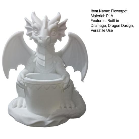 Горшок для цветов со встроенными дренажными отверстиями, 3D-печатный держатель для ручек в форме дракона, Уличный цветочный горшок для небольших зеленых растений