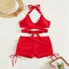 Разноцветный купальник-бикини кросс-халтер 2024 с шортами с плоским вырезом для женщин
