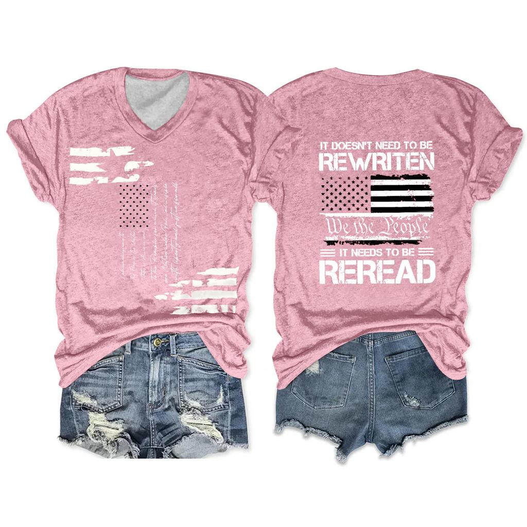 Women'S T-Shirt Casual Loose Printed V-Neck Pullover Short Sleeved Top