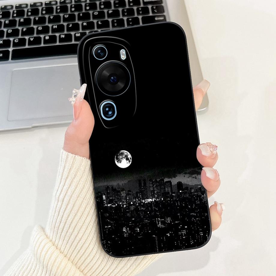 For Huawei P60 Art / P60Pro / HuaweiP60 Case Liquid Silicone Soft TPU Back Cover Phone Funda Gothic Black Night Bumper Panda Bag