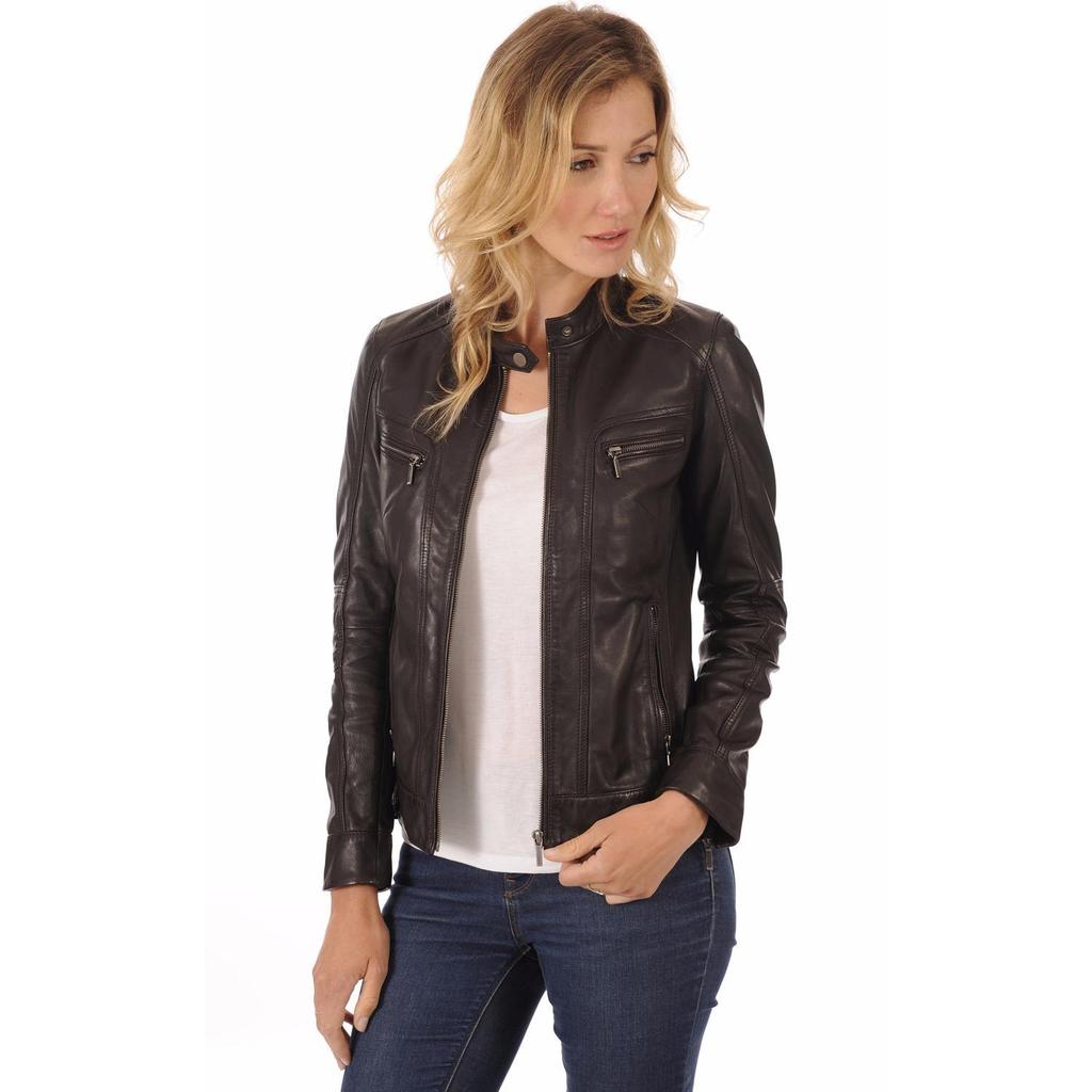 SKINOUTFIT Женская черная байкерская мотоциклетная куртка 100% натуральная кожа ягненка женское пальто