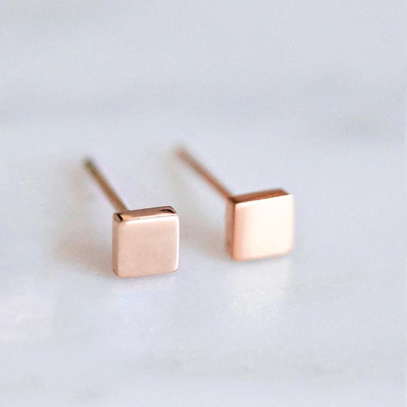 St. Delan Stainless Steel Small Square Fashion Earrings – Simple, Mini Titanium Studs