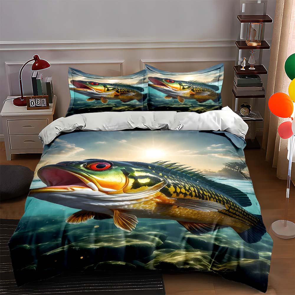 Largemouth bass illustration Bedding Duvet cover sets Duvet covers Pillowcases gifts (1 * Duvet Cover 2 * Pillowcases, without duvet insert)