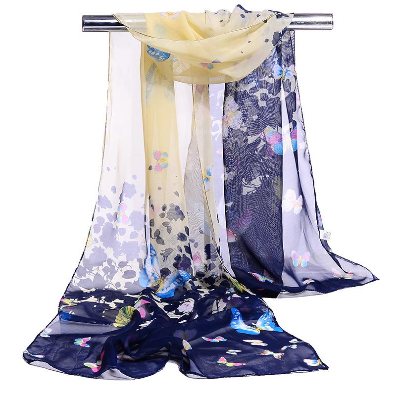 Summer New Silk Scarf Women's Butterfly Women's Chiffon Long Silk Scarf Flower Scarf