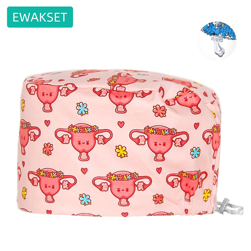 Printed Euro Scrub Cap 100% Cotton Medical Surgical Hat Sweatband Adjustable Doctor Nurse Caps Dental Clinic Operating Room Hat