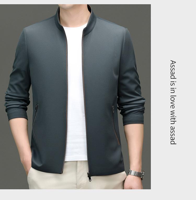 2024 Men's High-End Spring/Autumn Casual Solid Color Lapel Jacket for Middle-Aged Men - Thin Style Dad's Wear