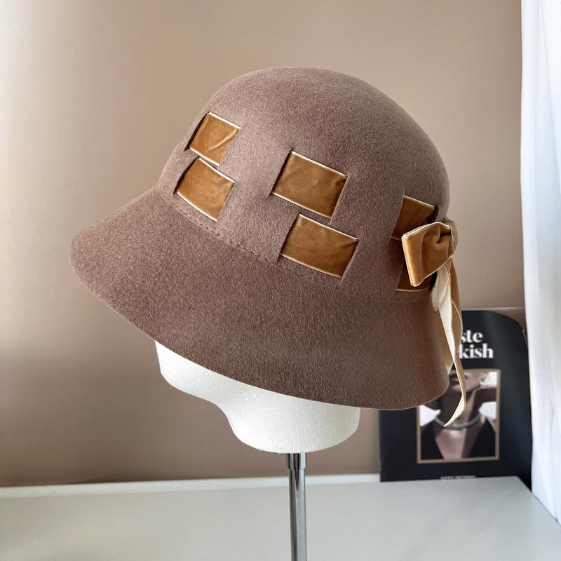 Рыбацкая шляпа из австралийской шерсти в японском стиле, высококачественная осенне-зимняя теплая фетровая шляпа, нежная модная бархатная шляпа с бантом