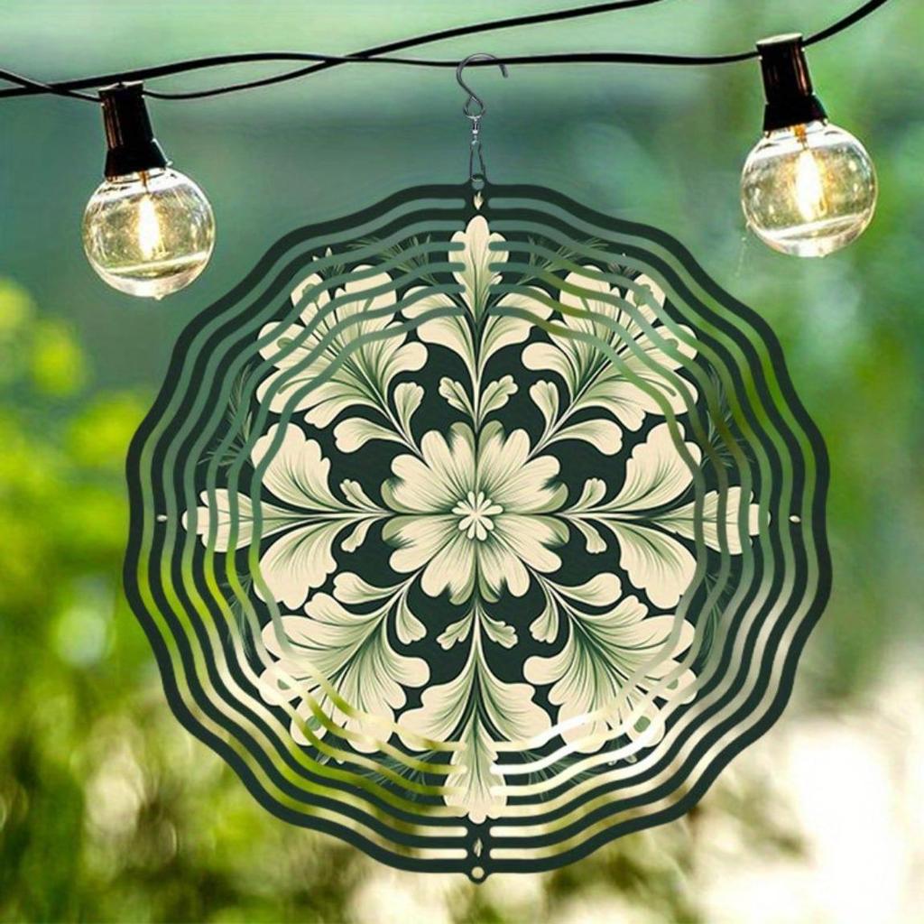 Lucky Clover Pattern Metal Wind Spinner Outdoor Decorative Kinetic Garden Art Hanging Wireless Wind Chime for Halloween Christmas