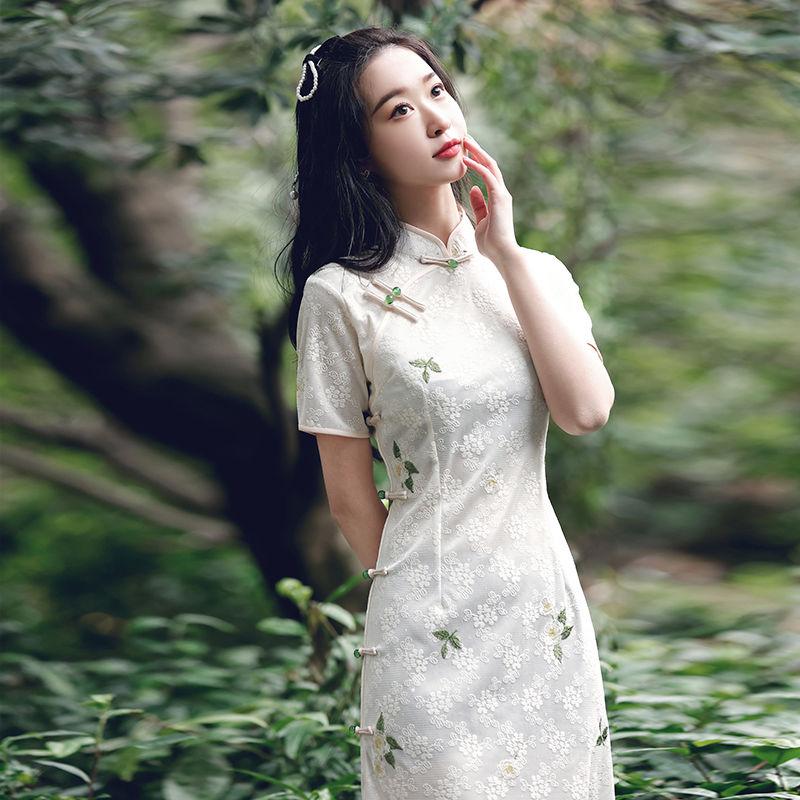 Улучшенное повседневное платье Cheongsam с короткими рукавами в китайском стиле в стиле ретро
