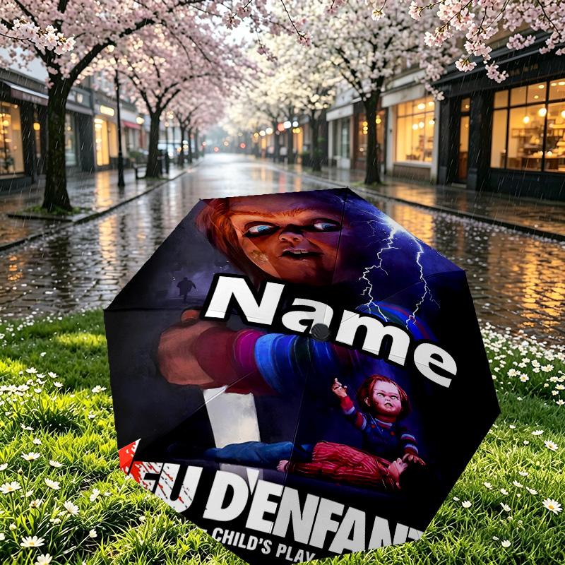 Custom Name Personalized horror movie Print Umbrella, Auto Open Close, 8‑Rib Sturdy Frame, Commute Camping Hiking Use, Birthday Gift
