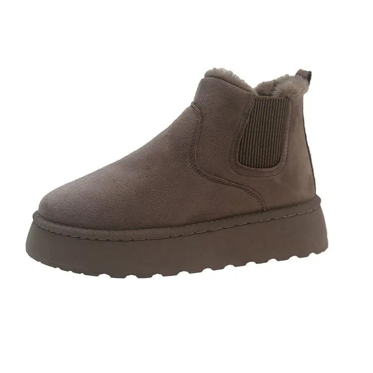 Ботильоны для женщин, зимний тренд, новые женские зимние ботинки с толстой подошвой, зимняя теплая хлопковая обувь, плюшевые хлопковые ботинки с круглым носком