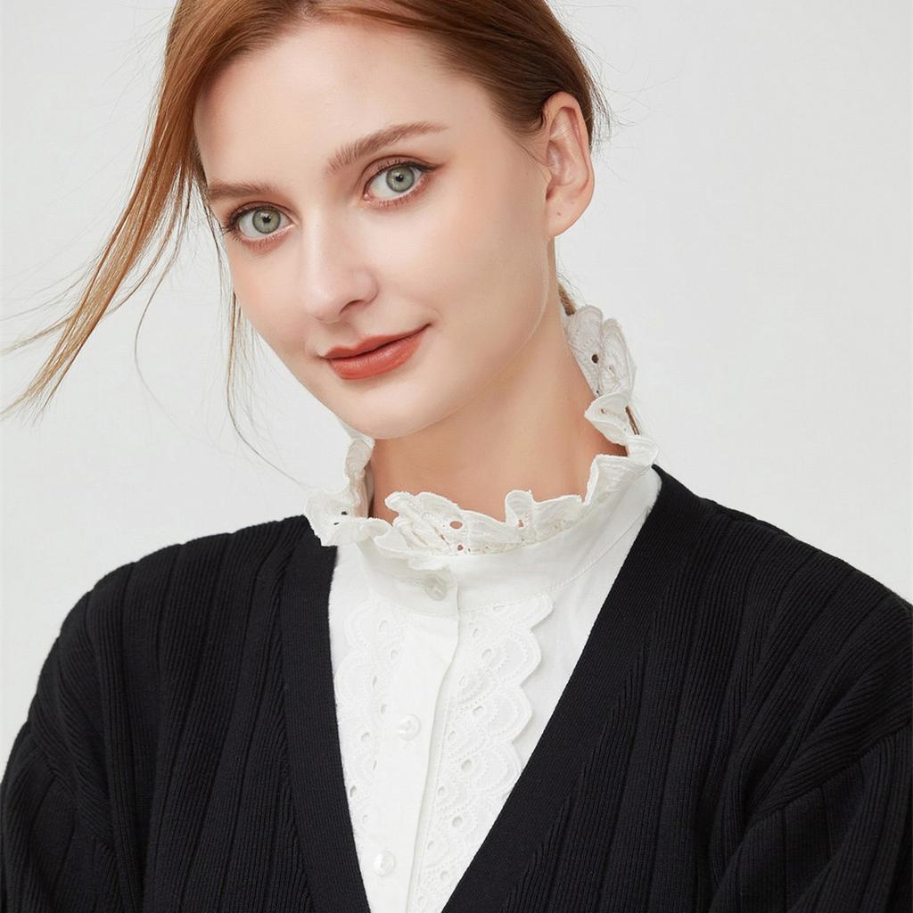 Women's Rhinestone Faux Collar Chiffon Blouse M