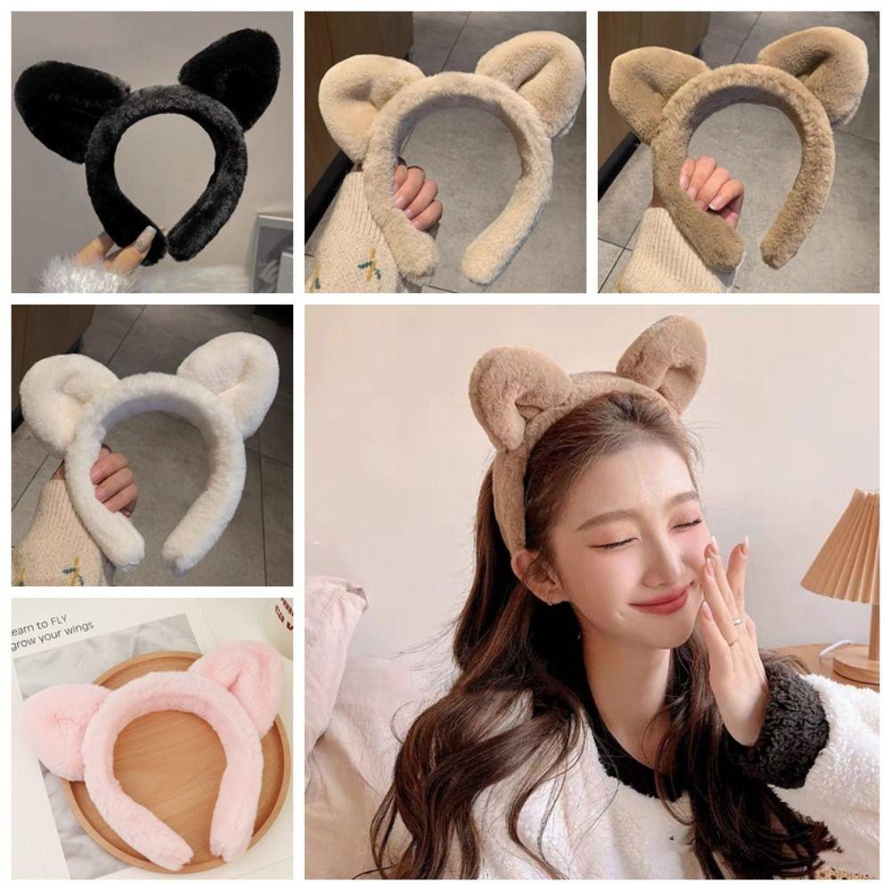 Cartoon Cat Ears Headband Wide Plush Hair Hoop Cute Plush Hairband  Makeup