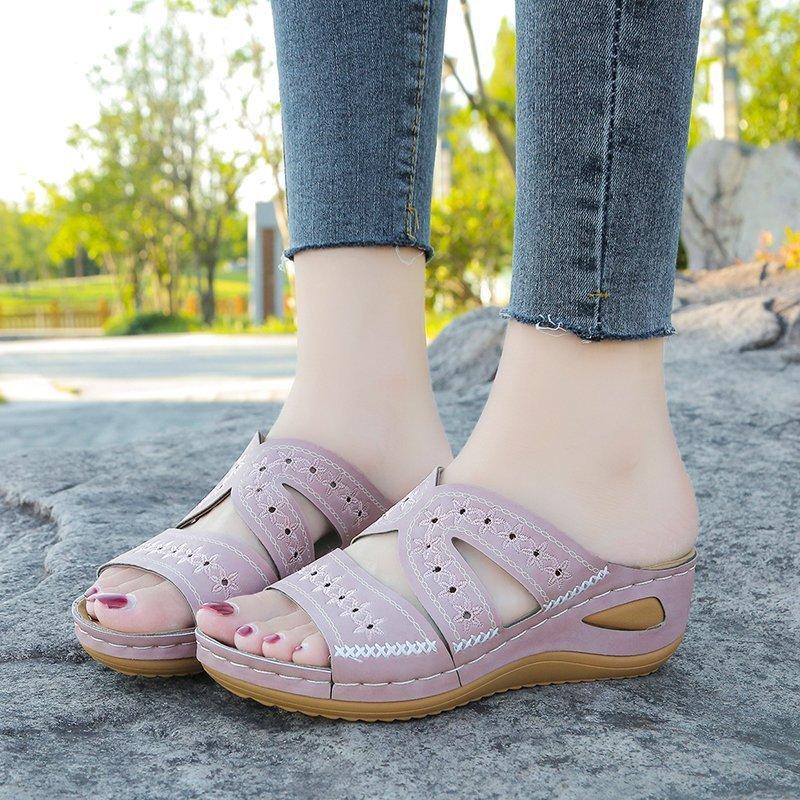Fashion Summer Women Wedge Sandals New Premium Sandals Retro Vintage Open Toe Anti-Slip Leather Casual Female Platform Shoes