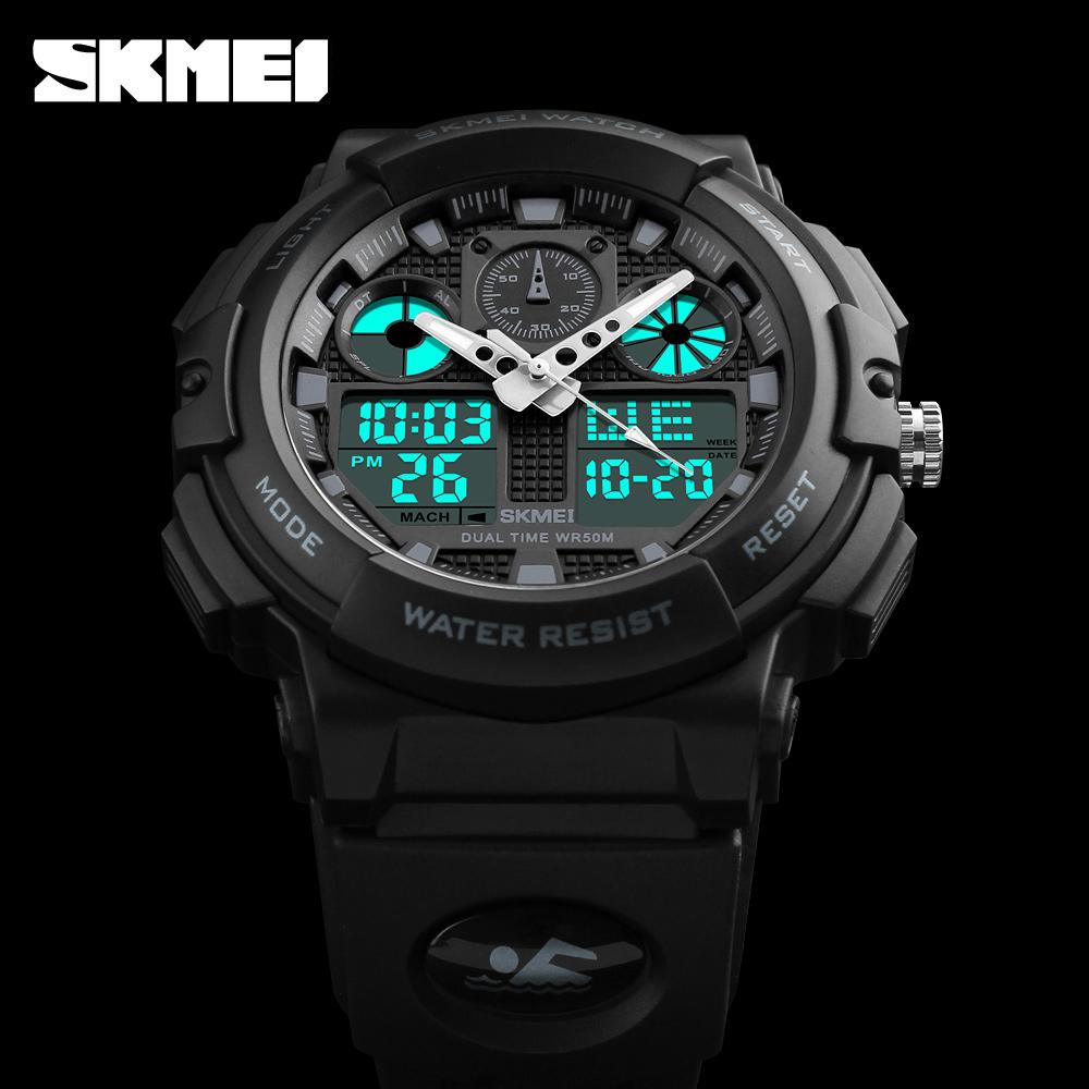 SKMEI 1270 Мужские светодиодные цифровые + кварцевые часы Водонепроницаемые часы с хронографом