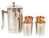 Jug And Glass Set w/ Stainless Steel Outside Inside Copper Embossed, Jug & Glass Tumbler Set, Copper Jug With Handle.